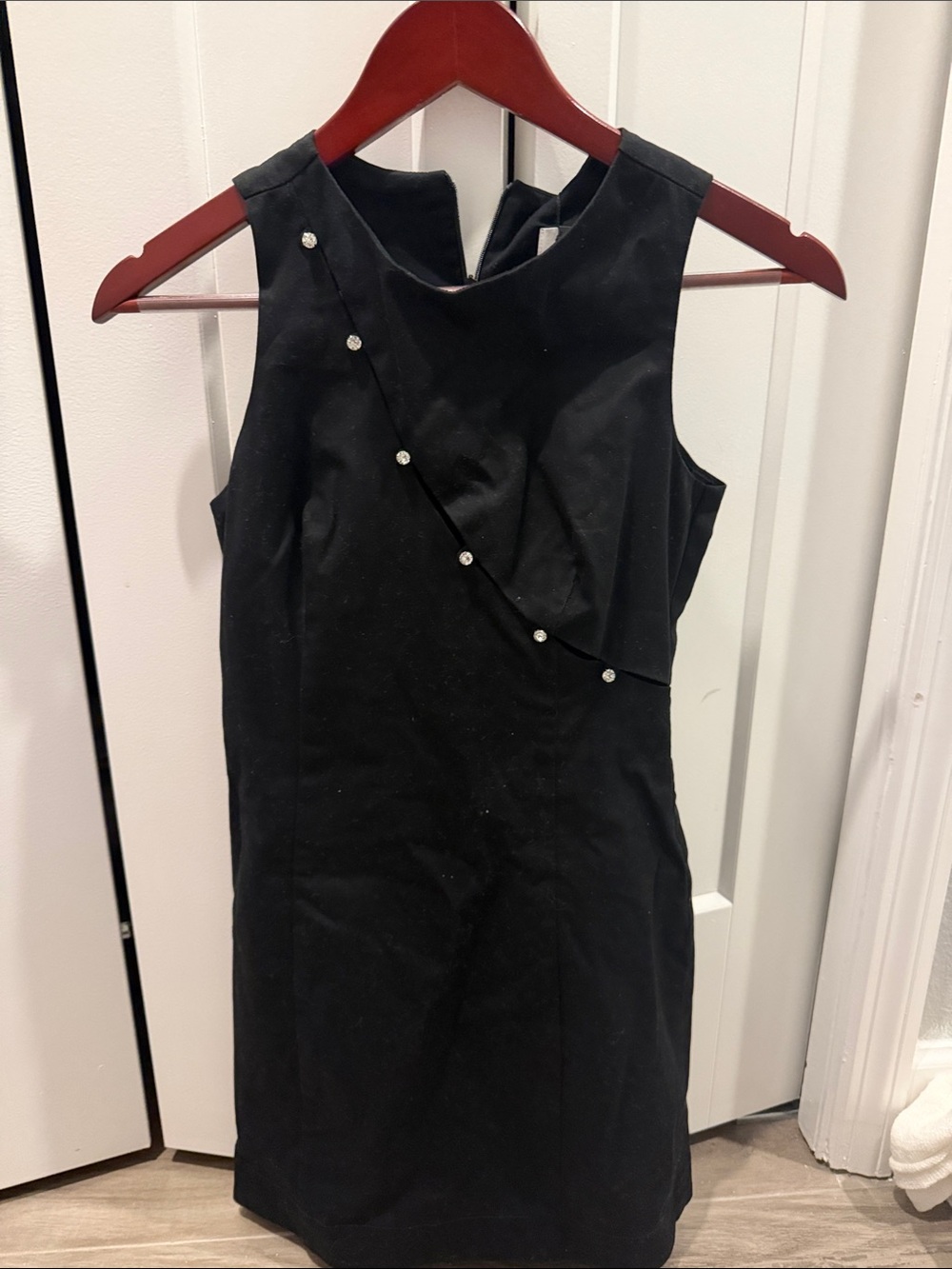 Black Sleeveless Mini Dress with Diagonal Crystal Trim